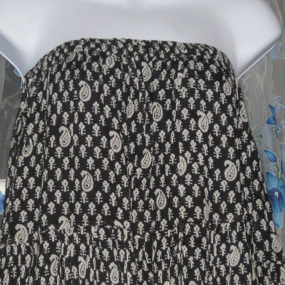 Women BOHO GYPSY PEASANT Midi Skirt OR Strapless DRESS Paisley BLACK WHITE Sz M - Picture 2 of 3